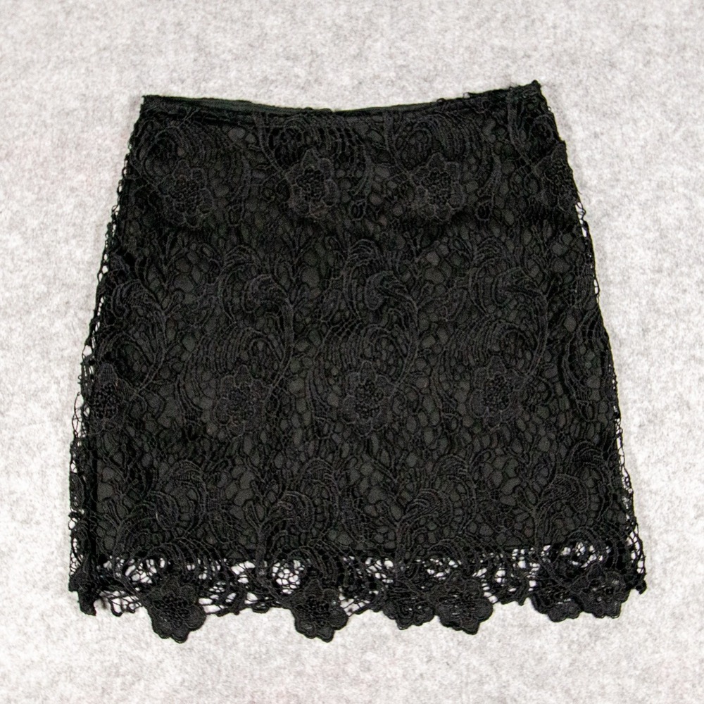 Black Lace Micro Mini Skirt Whimsigoth Coquette Core Lined Sz 6